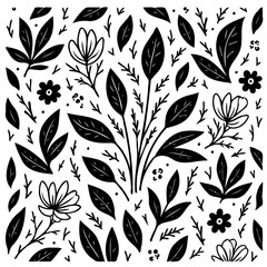 Monochrome botanical illustration presenting a harmonious floral arrangement