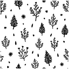 Botanical silhouette pattern creating a minimalist, elegant, natural and seamless design