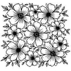 Floral arrangement design featuring elegantly stylized blossoming flowers outline