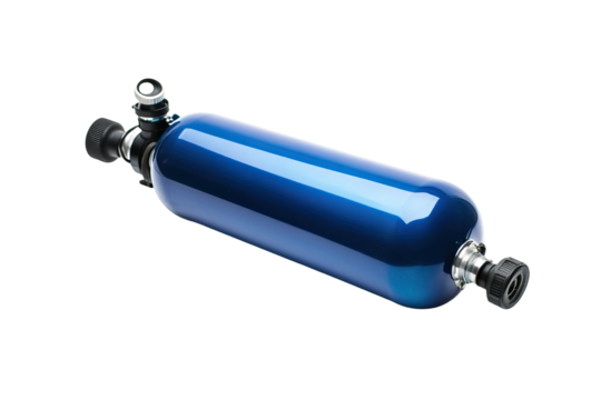 Blue Aluminum Diving Cylinder for Scuba Diving and Underwater Exploration on transparent background