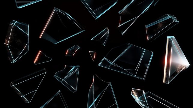 Shattered Glass Shards Graphic on Black Background