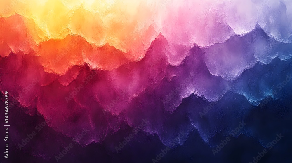 Poster Ethereal abstract with textured clouds in a vibrant color gradient. From warm yellows to deep blues, it evokes a dreamlike atmosphere. Ideal for backgrounds and designs. Abstract Medical Pain.