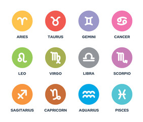 vector icons of 12 zodiac signs. constellation, astrology, symbol