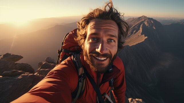 Man taking selfie on mountain summit