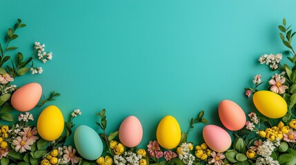 easter background with eggs and flowers