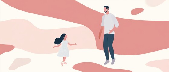 Father and daughter bonding in a stylized landscape, enjoying quality time together in a loving family moment Concept of childhood, parenthood, and love