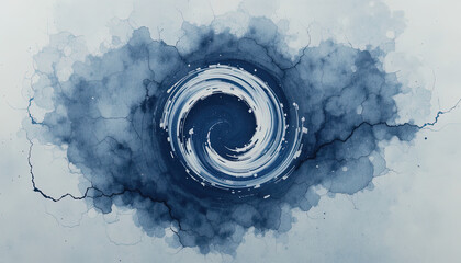 Vibrant, dynamic spiral pattern situated within a muted watercolor backdrop.  The focal point creates a sense of motion and depth.