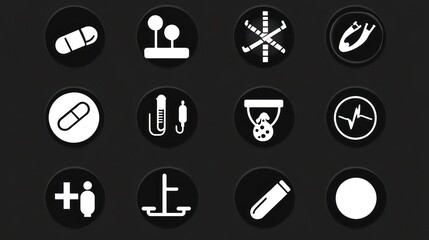 Medical Icons Set Dark Background