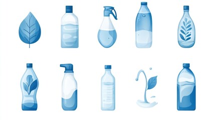 Blue Plastic Bottles and Spray Bottles
