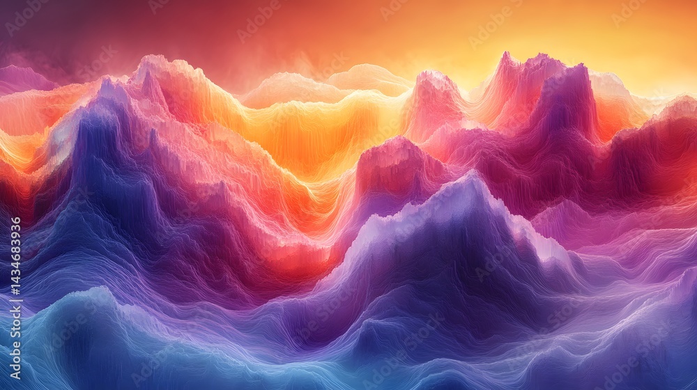 Poster abstract landscape art evokes depth and movement. layered textures transition from cool blues and pu