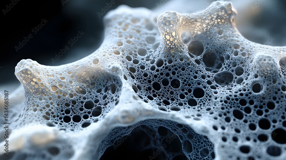Poster intricate, porous structure revealing a magnified cellular form. a captivating visual of interconnec