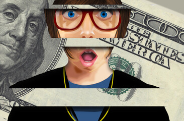 A witness to high costs and economic inflation  is shocked by the experience. . This is a 3-d illustration.