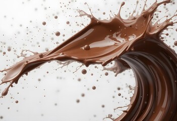 Chocolate splash in mid-air, isolated on clean white background
