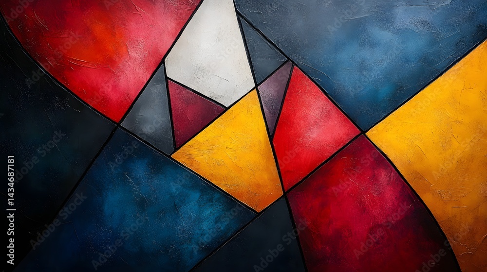 Aufkleber Geometric abstraction with bold colors and defined shapes creates a striking visual. Polygons interplay, textures emerge, modern art experience. Vibrant and dynamic. Abstract Medical Background.