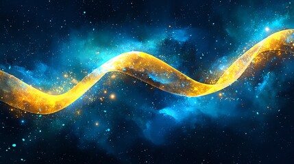 a floating DNA helix made of glowing cosmic energy, twisting through a nebula storm in deep space