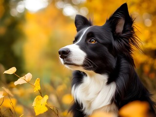 Fototapeta premium Border Collie in Autumnal Setting: A Serene Portrait