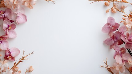 Pink Orchids and Hydrangeas on White Background
