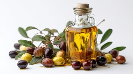 Olive Oil Bottle with Fresh Olives Display