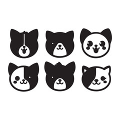 Cute Cartoon Animal Faces Icon Set for Pet Lovers and Kids Designs