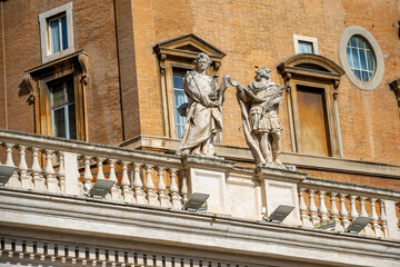 Obraz premium The Papal Basilica of Saint Peter in the Vatican, or simply Saint Peter's Basilica, is a church of the Italian High Renaissance located in Vatican City, an independent microstate enclaved within the c