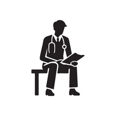 Doctor Sitting and Reading Medical Report Silhouette