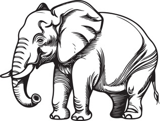 Fototapeta premium Cute black linear sketch of an elephant in continuous line art style drawn in minimalist fashion isolated on white background for animal and wildlife illustration