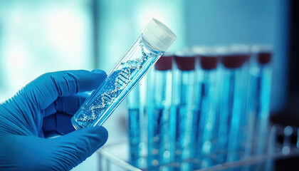 Test tube containing genetic material for vaccine research, showcasing scientific innovation and precision laboratory setting
