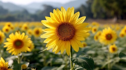 Fototapeta premium Field of sunflowers in focus, with others in soft background
