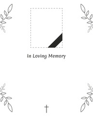 Obraz premium Funeral card frame with flowers and frame for photo with black ribbon In loving memory