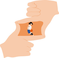 バスケをしている女性の写真を撮ろうとするイラスト