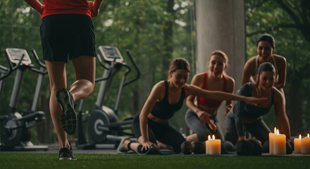 Energetic Women's Fitness Class: Motivational Group Exercise in a Serene Gym