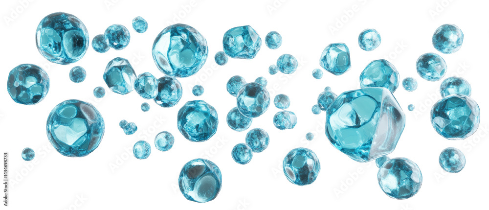 Poster dynamic abstract render with icy blue droplets in varying sizes and formations