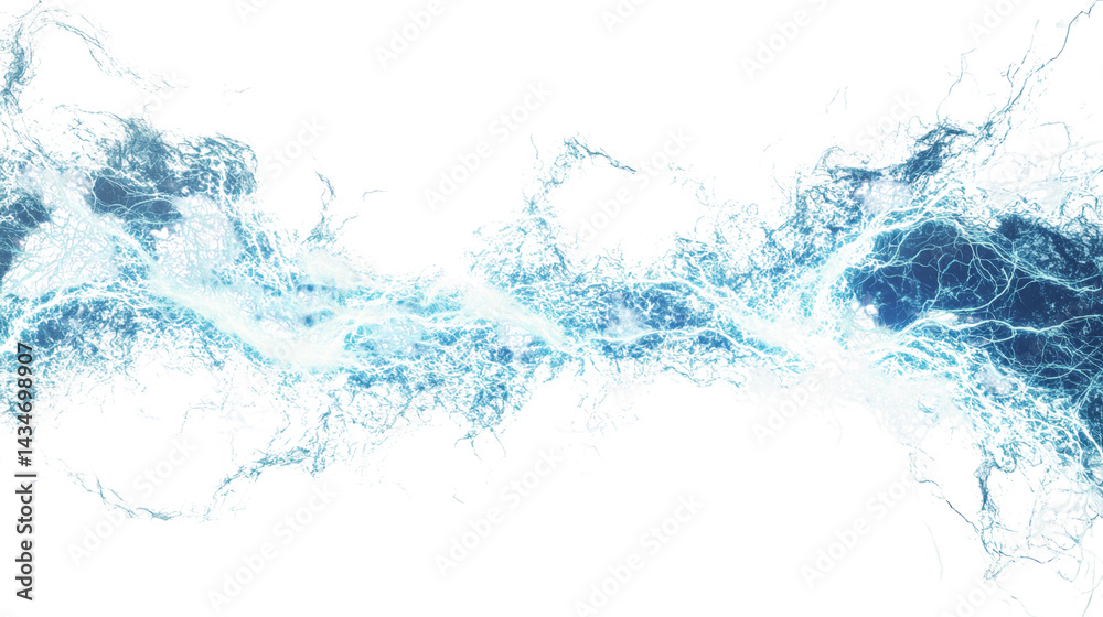 Poster dynamic blue spectral emanation on a transparent field, intricate plasma filament display, abstract 