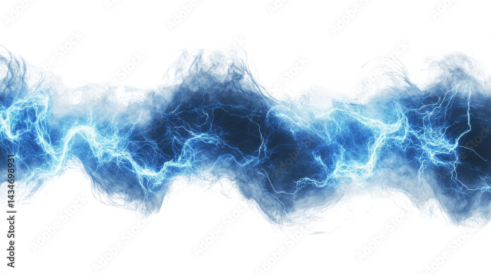 Poster Isolated fractal lightning design with vibrant blue hues on a transparent backdrop