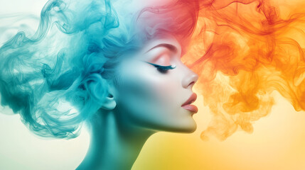 Fototapeta premium A colorful representation of inner emotions. Colorful Abstract Portrait with Flowing Imagination