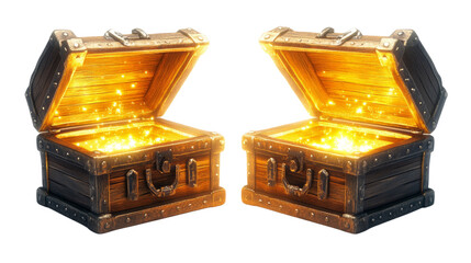 Dual Treasure Troves Revealing Luminous Secrets on a Transparent Canvas, beckoning adventure