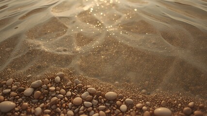 calming poster background with muted colors, featuring a soft cream base textured with faint, pebble-like patterns in muted sage and dusty pink, resembling a serene riverbed