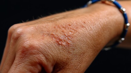 Fototapeta premium Swollen Underarm Skin Condition with Inflammation and Redness on Hand