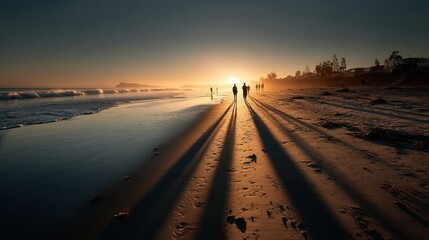 Fototapeta premium Glowing horizon sunset beach realistic photograph coastal long view captivating atmosphere