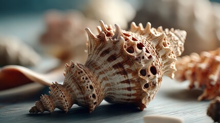 Obraz premium Intricate seashell closeup ocean shore photography natural environment macro view realism