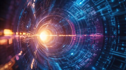 Obraz premium Digital tunnel, data flow, vibrant, abstract background, tech concept