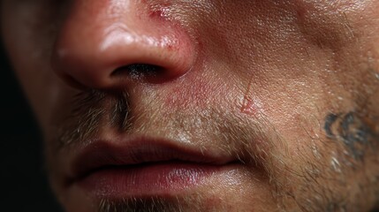 Obraz premium Close-Up of Skin Lesions and Imperfections on Human Face with Yellow Tint