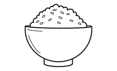 シンプルな線画で描かれたご飯茶碗に盛られた白ごはんのイラスト