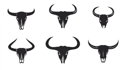 Buffalo Skull Silhouettes Set