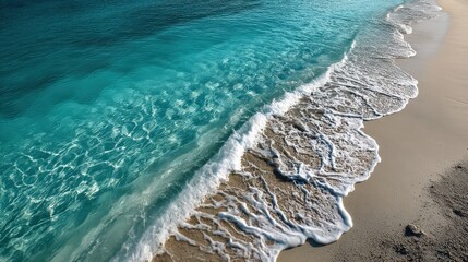 Turquoise water lapping shoreline tropical beach realistic photograph coastal environment aerial view nature's serenity