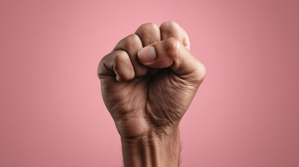 Strong Hand Gesture in Pink Background