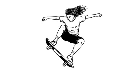 Skater's Air: A Bold Black and White Illustration