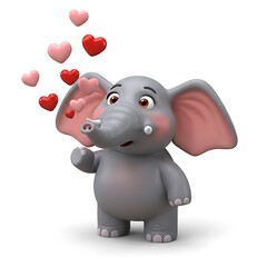 Naklejka premium Elephant kissing hearts into the air