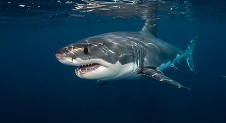 Fototapeta premium Great White Shark Swimming Underwater