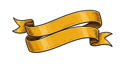 Golden Hand-Drawn Ribbon Banner: Elegant Vintage Illustration